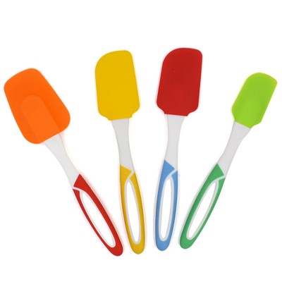 Manufacturer supplier wholesale 4pcs pattern printed hard blade silicone rubber plastic material kitchen spatula set