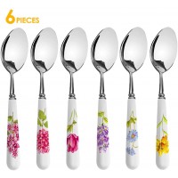 Wholesale Cute Ceramic Floral Handle Cutlery Custom Stainless Steel Spoon China Bone Handle Flatware Luxury Cutlery Spoon Set